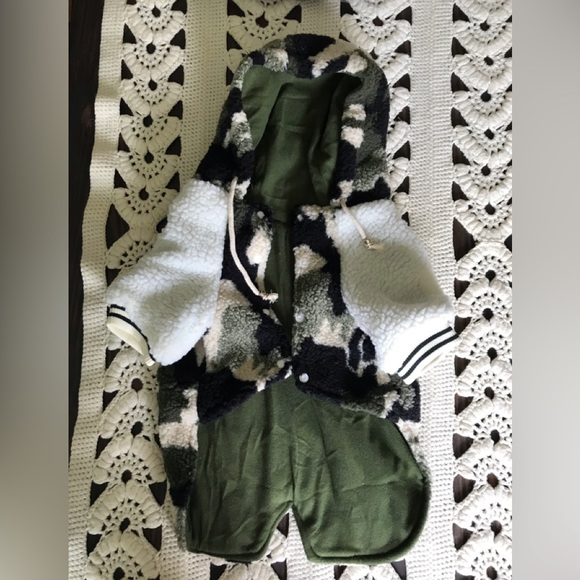 NWT Dog Army Fatigue Letterman Style Fleece Feel Winter Coat Hooded 2nd Matcher - Picture 10 of 11